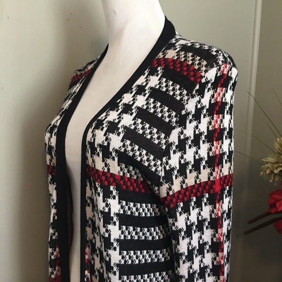 Valerie Stevens Sz L open front long line cardigan sweater. Hounds tooth. - Picture 3 of 8